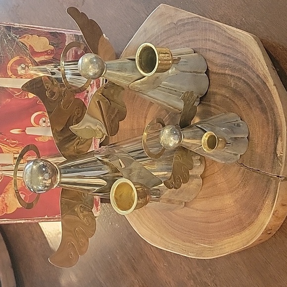 GODINGER GOLDTONE AND SILVER PLATED ANGEL CANDLE STICKS - Picture 6 of 8